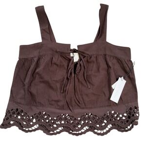 Rachel Zoe Women's Brown Cropped Eyelet Boho Hippie Peasant‎ Tank Top Size Large